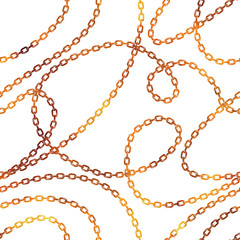 Gold chain on white background. Vector seamless pattern.