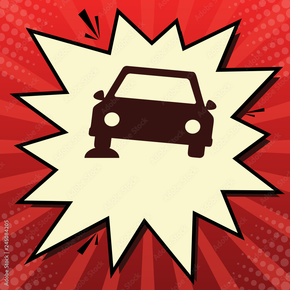 Poster car parking sign. vector. dark red icon in lemon chiffon shutter bubble at red popart background wit