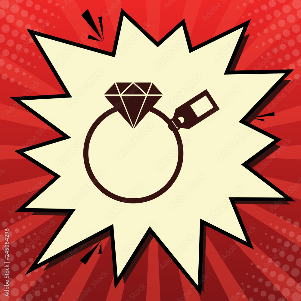 Aufkleber diamond sign with tag. vector. dark red icon in lemon chiffon shutter bubble at red popart backgroun