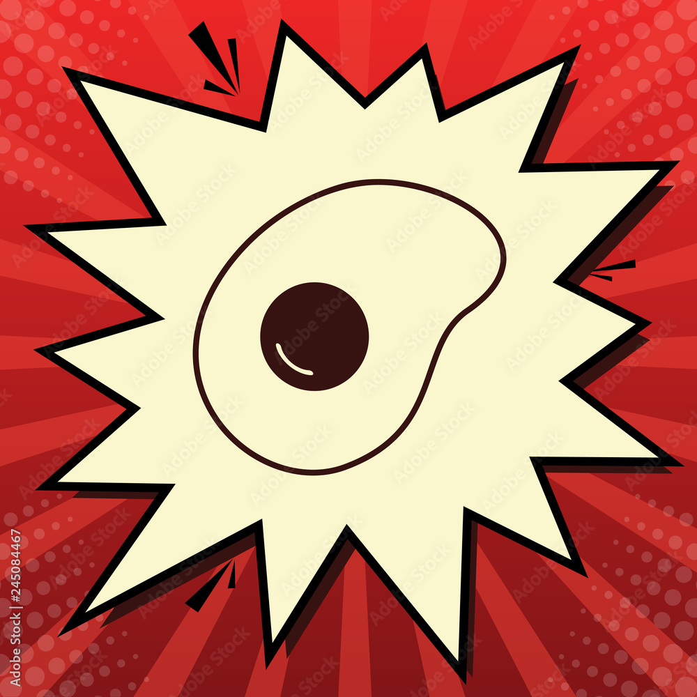 Aufkleber omelet sign. flat designed style icon. vector. dark red icon in lemon chiffon shutter bubble at red 