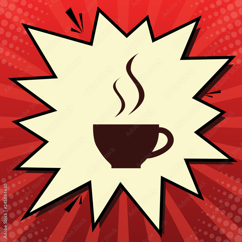 Poster cup sign with two small streams of smoke. vector. dark red icon in lemon chiffon shutter bubble at r