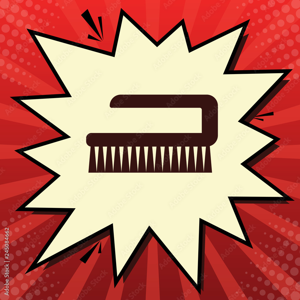 Poster cleaning brush hygiene tool sign. vector. dark red icon in lemon chiffon shutter bubble at red popar