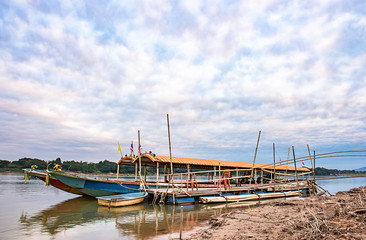 The tourist boat pier park on the Mekong River at Loei in Thailand.