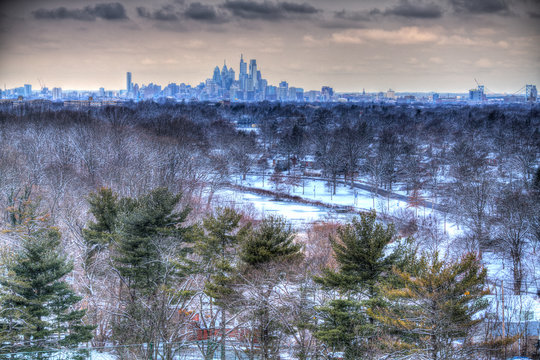 Center City Philadelphia Skyline on a Cold Snowy Day