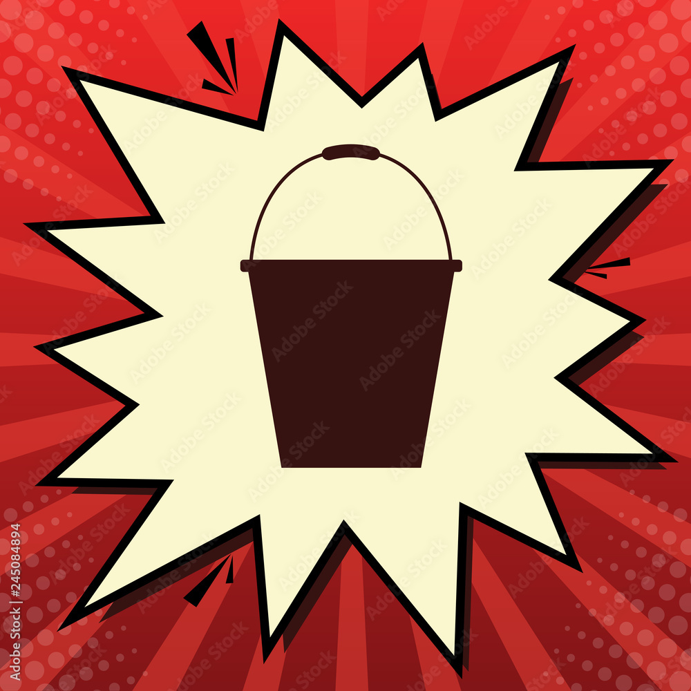 Aufkleber bucket sign for garden. vector. dark red icon in lemon chiffon shutter bubble at red popart backgrou