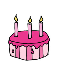 Cartoon hand drawn doodle sketch vector Birthday Cake with candle