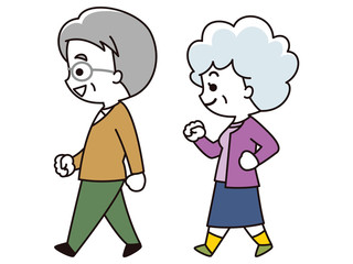 歩くシニア男女