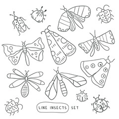 Big line hand drawn doodle set - insects, bugs