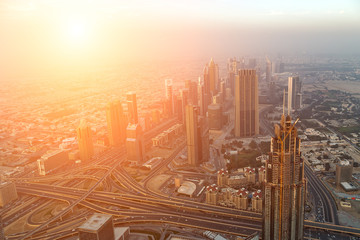 Aerial view panoramic Dubai city United Arab Emirates