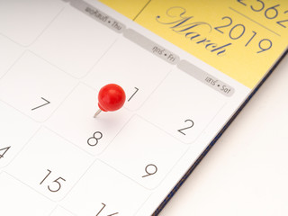 Women's Day on calendar with red pin.