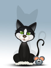 illustration of black cat and mouse