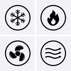 HVAC (heating, ventilating, and air conditioning) Icons. Heating and Cooling technology.