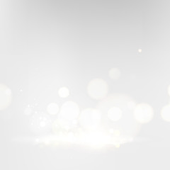 Bokeh of dust on white background. Abstract blur light effect. Falling confetti for carnival celebration. Glitter, light sparkle and shimmer confetti over gray backdrop. Vector illustration.