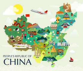 Map Of China Attractions Vector And Illustration.
