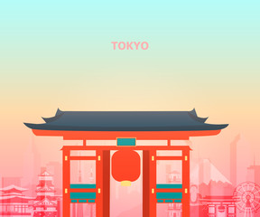Illustration of tokyo temple japan.