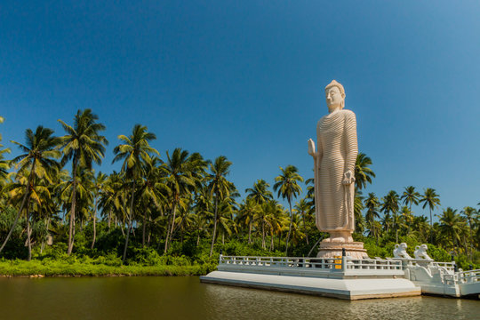 Tsunami Memorial. White Buddha in Hikkaduwa, Sri Lanka.