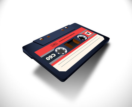 Compact cassette with C60 tape in perspective view