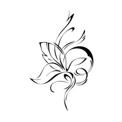 ornament in smooth black lines with leaves and curls on a white background