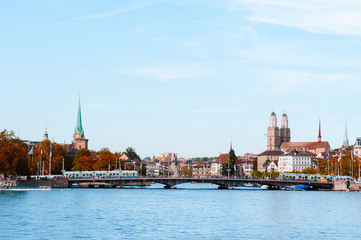 Zurich old town city view from lake Zurich