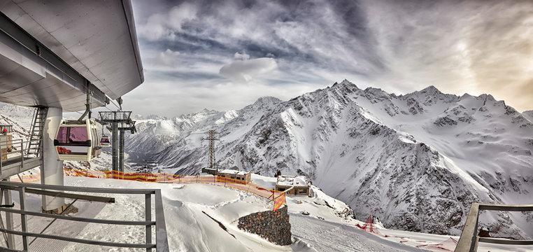 In the mountains. Winter landscape. Elbrus. Caucasus