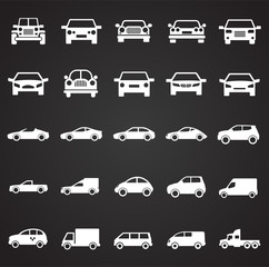 Automobile icons set on black background for graphic and web design, Modern simple vector sign. Internet concept. Trendy symbol for website design web button or mobile app