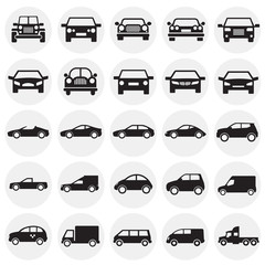 Automobile icons set on circles background for graphic and web design, Modern simple vector sign. Internet concept. Trendy symbol for website design web button or mobile app
