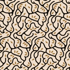 foliage and branches seamless pattern in ivory gold shades