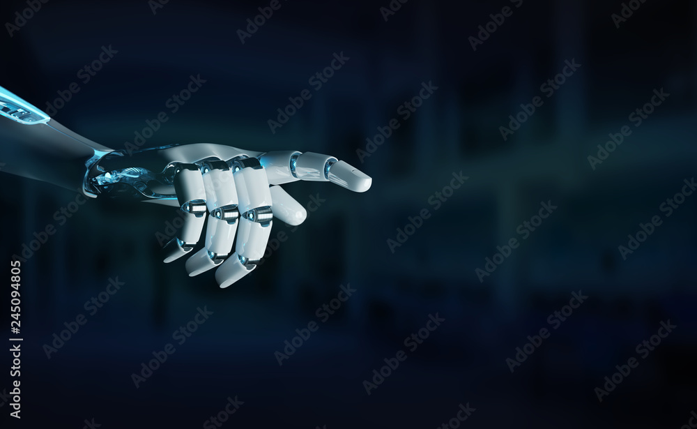 Poster intelligent robot machine pointing finger 3d rendering
