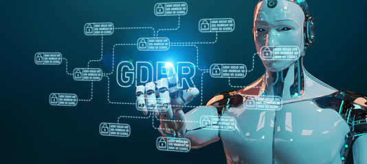 White robot hacking and accessing GDPR interface