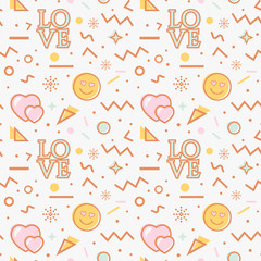 Love seamless pattern in Memphis style. Vector.