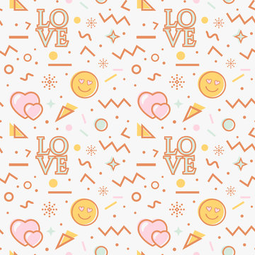 Love seamless pattern in Memphis style. Vector.