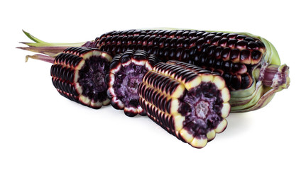 Siam Ruby Queen is super sweet corn with red color, can be eaten fresh, isolated on a white background with clipping path