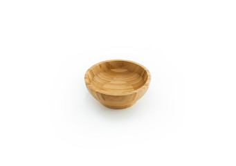 Empty wooden or bamboo bowl on white background