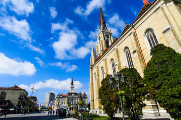 Novi Sad pedestrian walking area at central city square on a sunny day