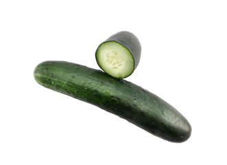Fresh Cucumber Sliced on white background with water drops