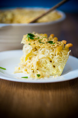 noodle and egg casserole on a plate