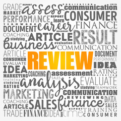 Review word cloud collage, business concept background