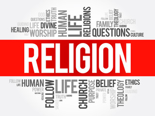 Religion word cloud collage, social concept background