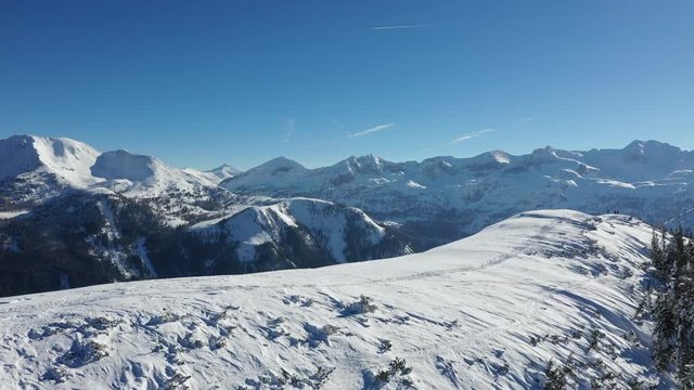 Zauchensee Tauernkar peak panorama during a beautiful sunny winter day