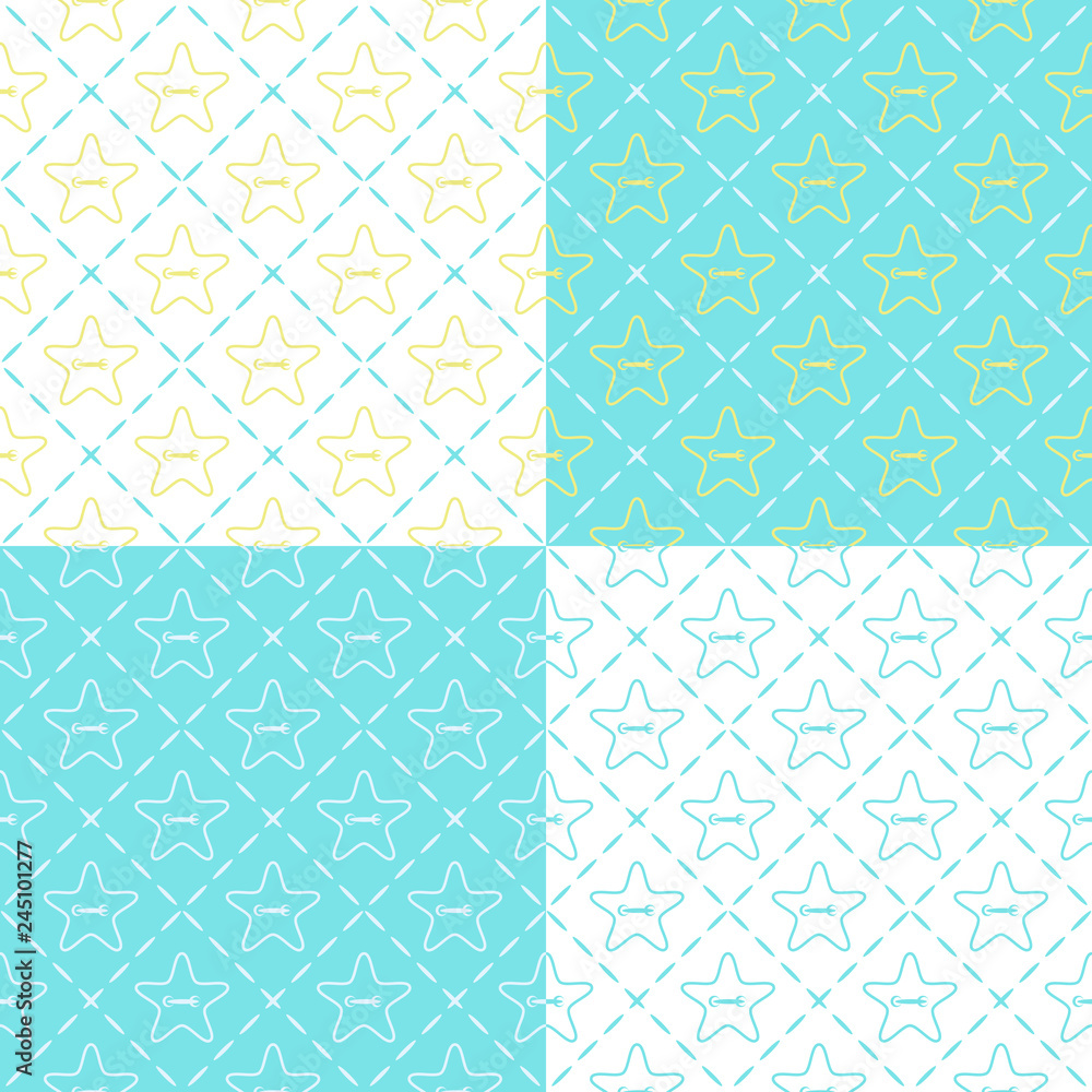 Poster set of seamless patterns with buttons in the shape of a star. vector backgrounds.