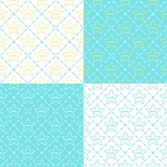 Set of seamless patterns with buttons in the shape of a star. Vector backgrounds.