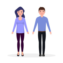 Obraz premium Cute guy and girl characters in cartoon style