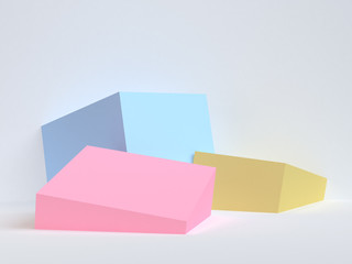 Minimalist geometrical abstract background, pastel colors, 3D render, trend poster, Illustration.
