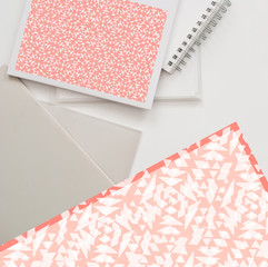 Creative Desktop from Above - pencil, paper sheets and pastel tones -.Back to School