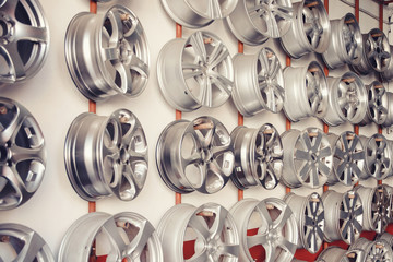 Steel alloy car disks luxury tire chrome in shop