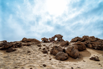 Fototapeta na wymiar Landscape of the Rock formations at the Western White Desert National Park of Egypt