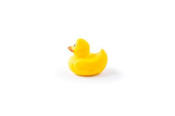 Yellow rubber duck isolated on white background