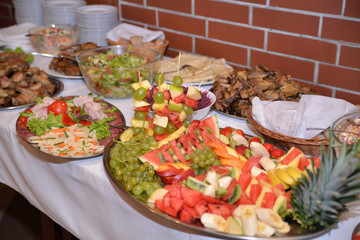 food, appetizer, salads, vegetables and meat