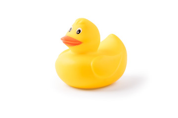 Yellow rubber duck isolated on white background