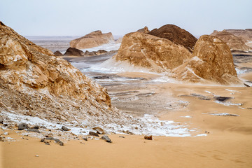 Fototapeta na wymiar Landscape of the Rock formations at the Western White Desert National Park of Egypt